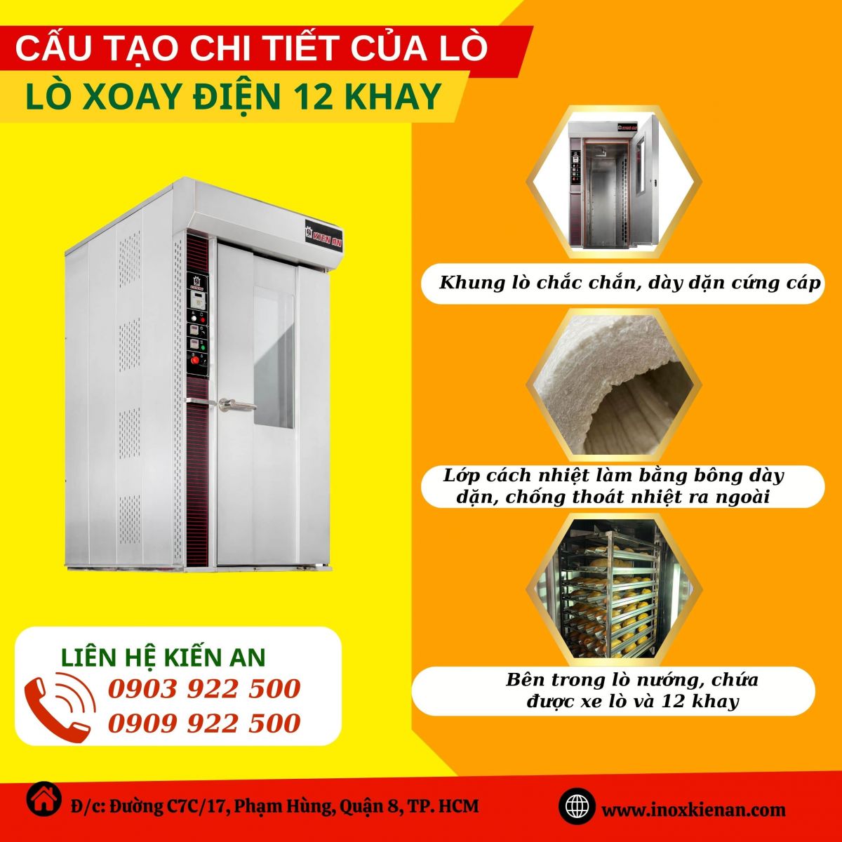 cấu tạo của lò xoay điện 12 khay Kiến An