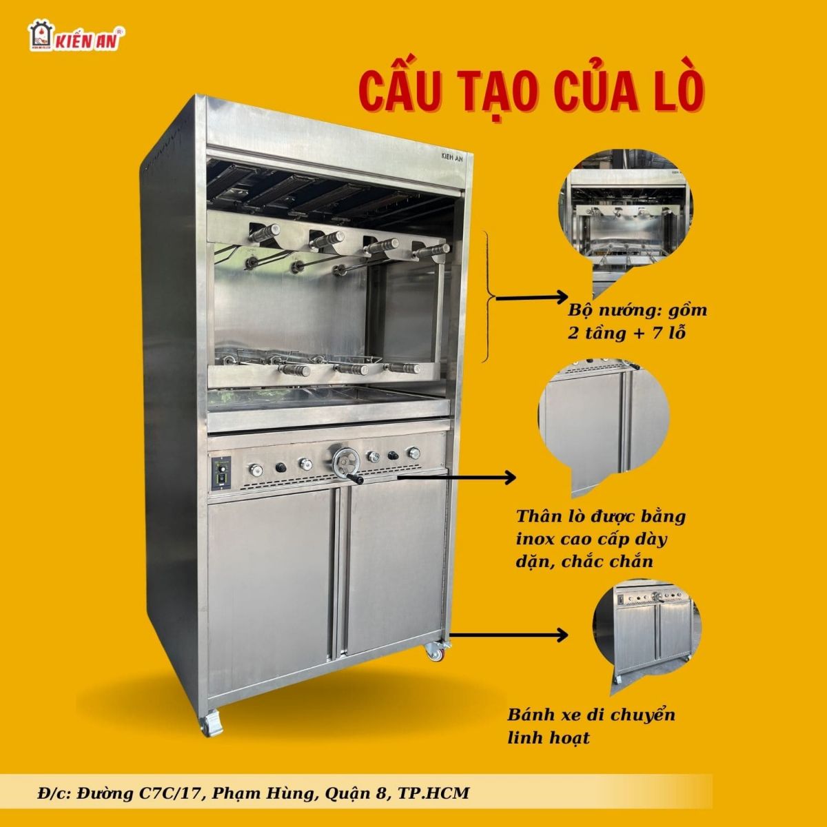Cấu tạo bên ngoài của lò nướng gà vịt Kiến An