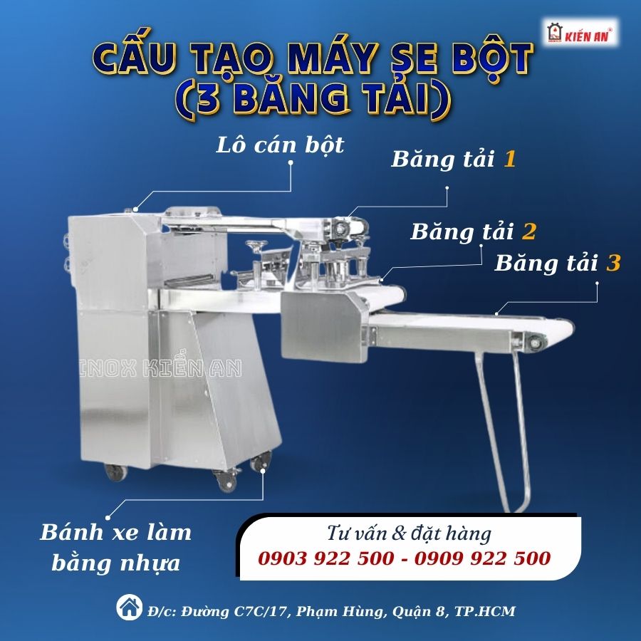 Cấu tạo của máy se bột 3 băng tải