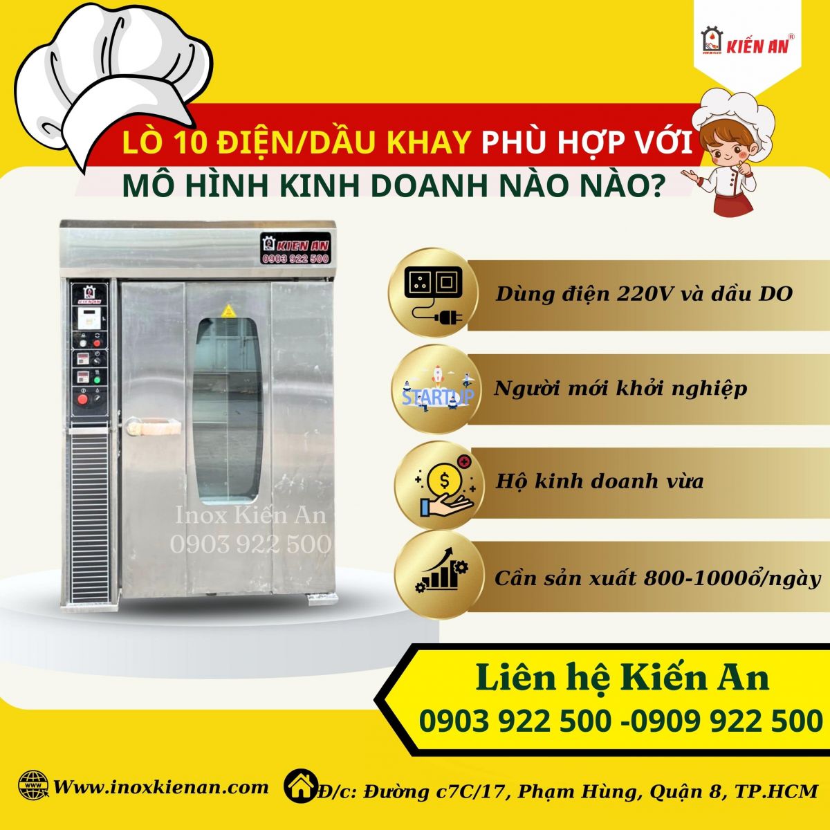 Đối tưởng phù hợp với lò xoay điện dầu 12 khay Kiến An