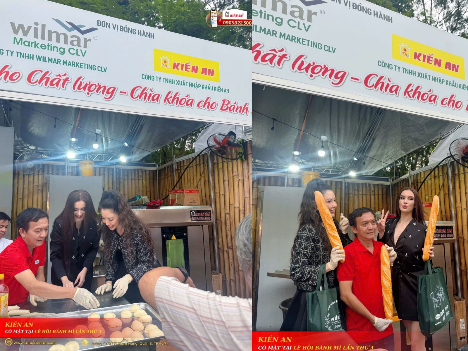 Khách hàng trải nghiệm làm bánh mì thực tế tại gian hàng Kiến An