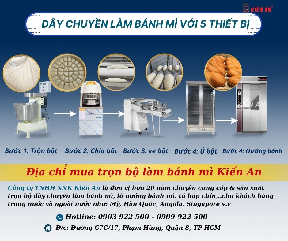 Trọn bộ dây chuyền đi kèm với lò nướng bánh mì điện công nghiệp