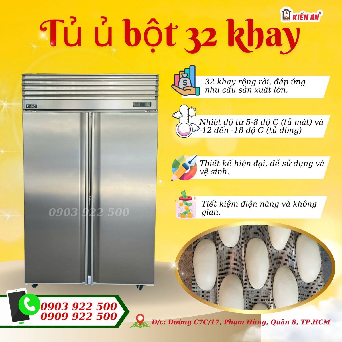 Ưu điểm nổi bậc của tủ ủ bột 32 khay 2 cửa