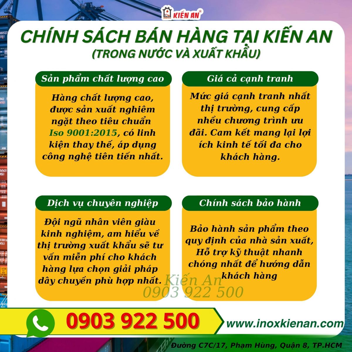 Chính sách bán hàng dây chuyền xuất khẩu sang nước ngoài tại Kiến An