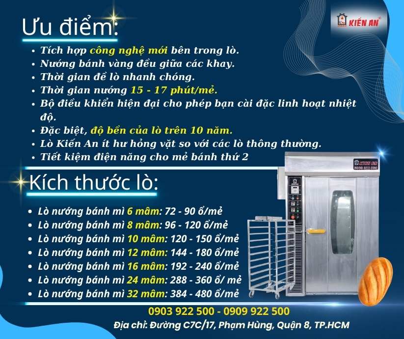 Lò bánh mì xoay kiến an - chất lượng nướng bánh hàng đầu việt nam