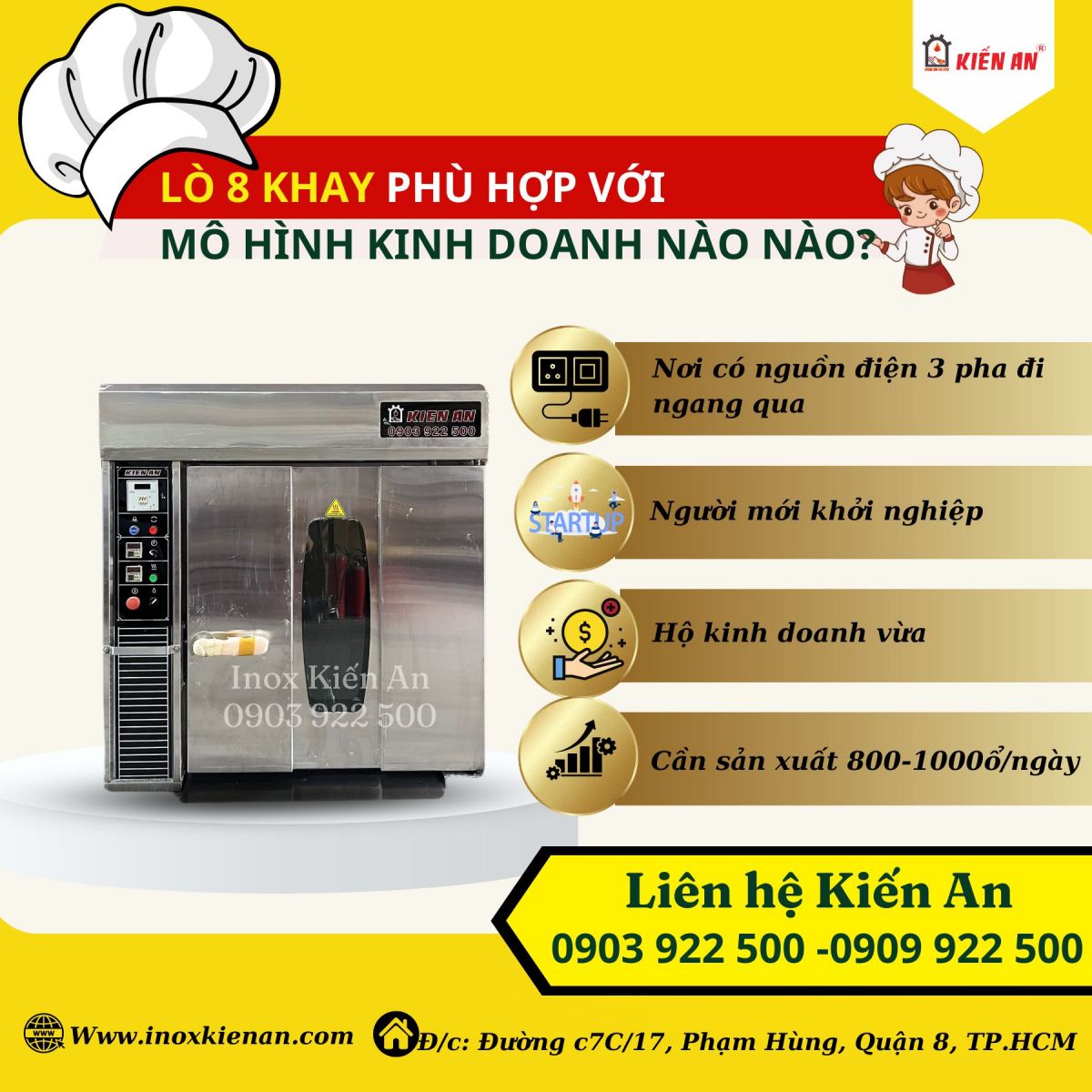 Đối tượng phù hợp với lò xoay điện 8 khay Kiến An