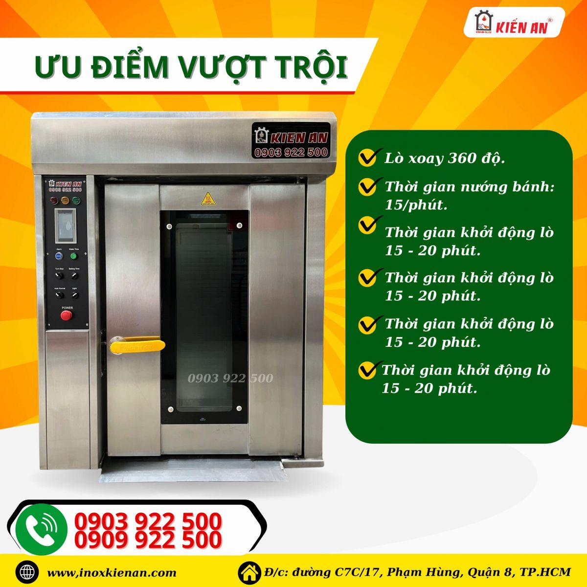 Những ưu điểm vượt trội chiếc lò nướng bánh mì xoay 8 khay